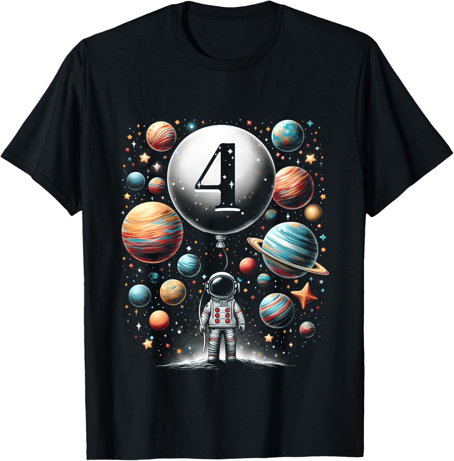 Kids Four 4 Year Old Astronauts 4th Birthday Boys Space Geeks T-Shirt - T-Shirt | Black