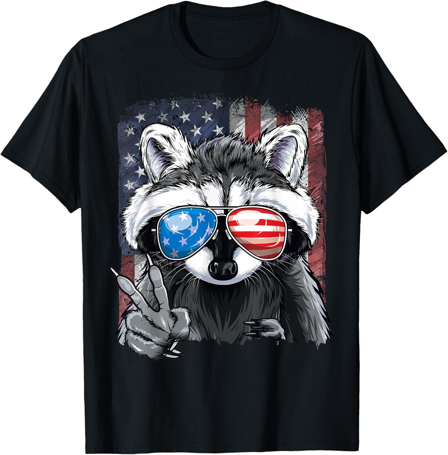 USA Patriotic Raccoon July 4th Boys Men Trash Panda T-Shirt - T-Shirt | Black