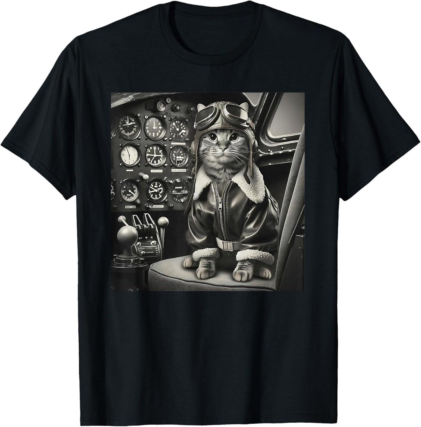 Vintage Cat Pilot - Cat pilots a cool fighter plane. T-Shirt - T-Shirt | Black