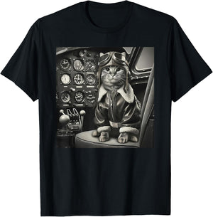 Vintage Cat Pilot - Cat pilots a cool fighter plane. T-Shirt - T-Shirt | Black