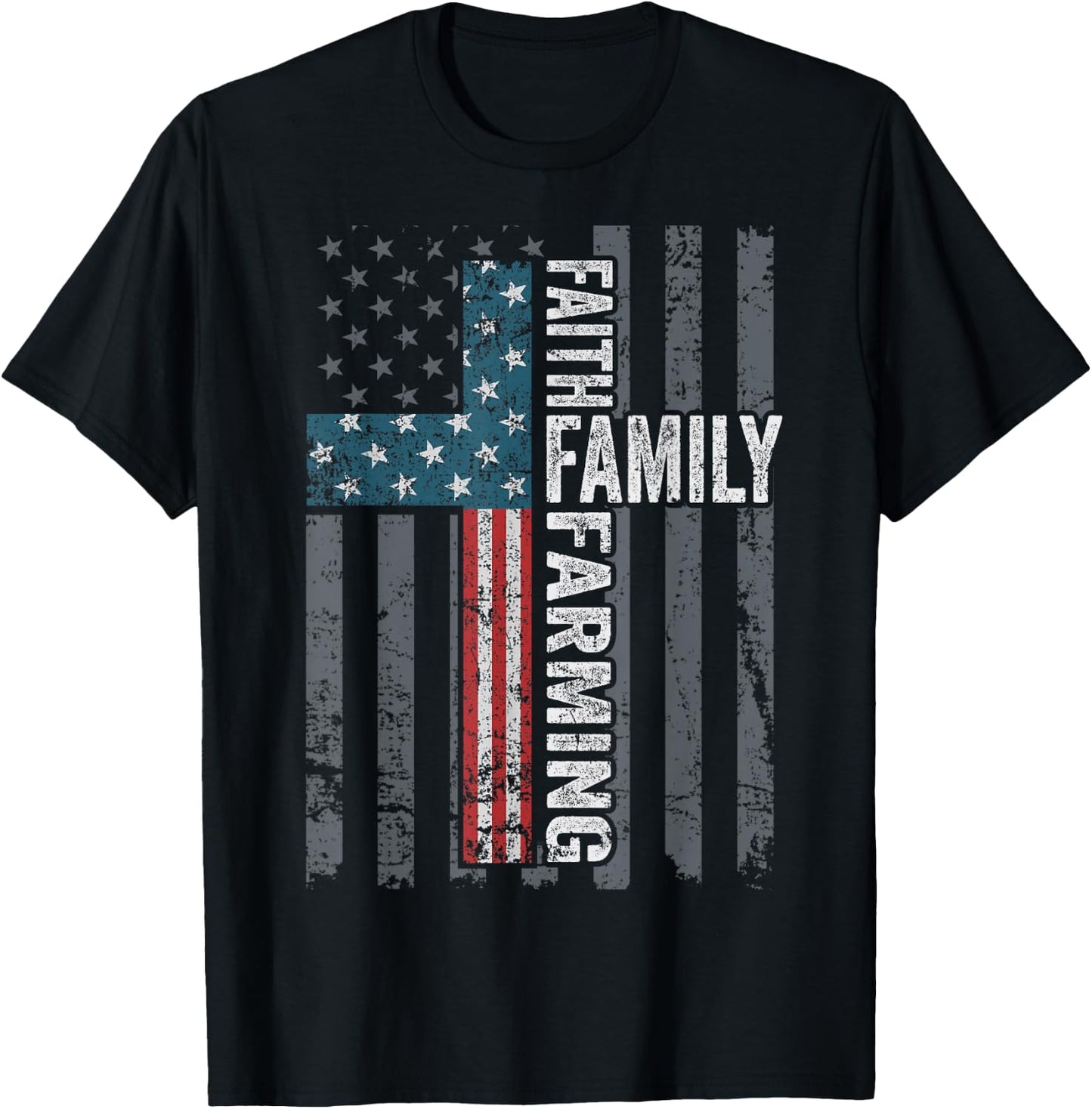 Faith Family Farming Freedom - Christian Farmer Cross Flag T-Shirt - T-Shirt | Black