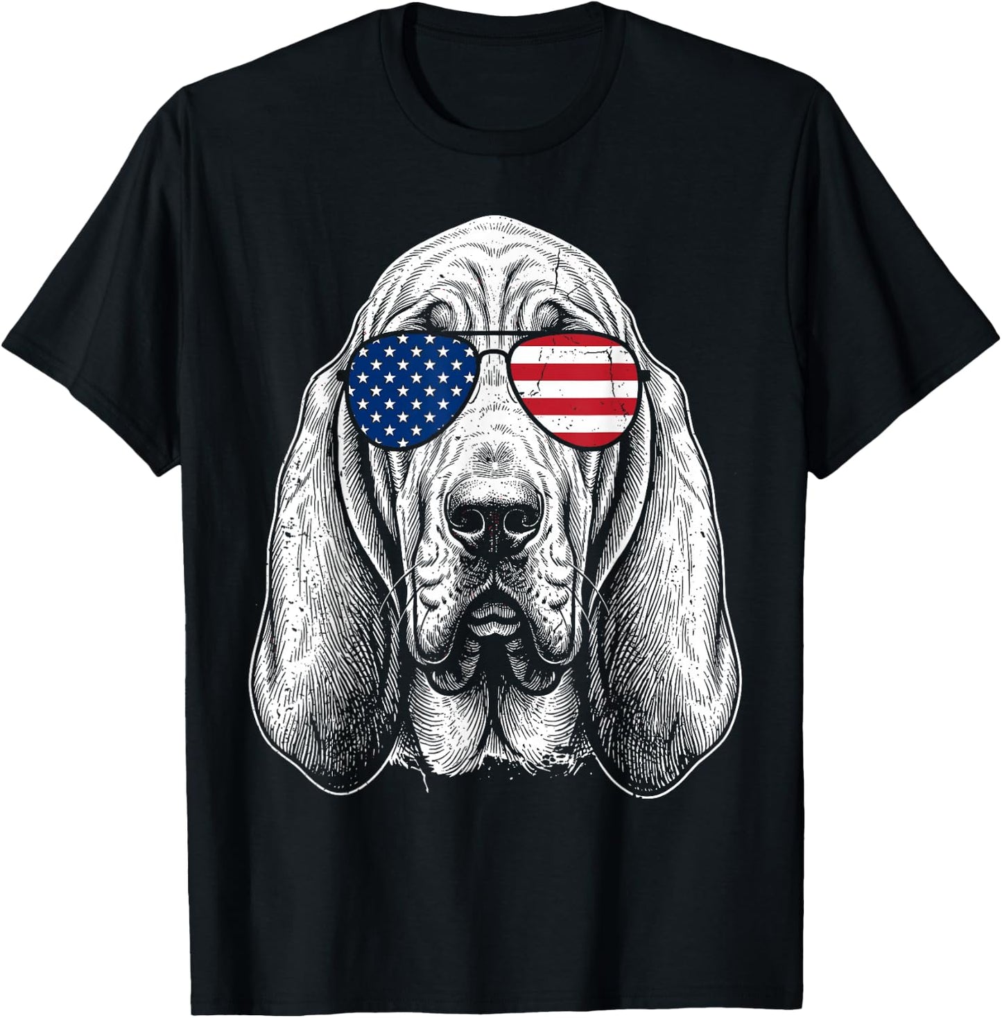 Patriotic Bloodhound Retro USA Flag Sunglasses Dog Lover T-Shirt - T-Shirt | Black
