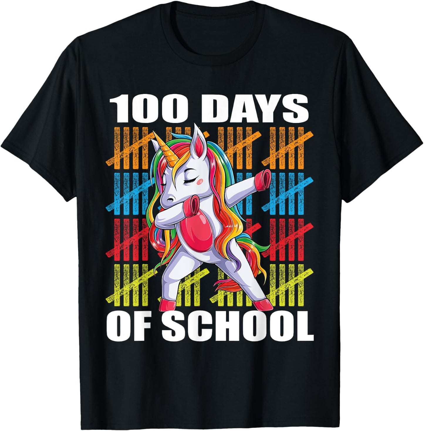 Happy 100th Day of School Unicorn Kids Teachers 100 Days T-Shirt - T-Shirt | Black