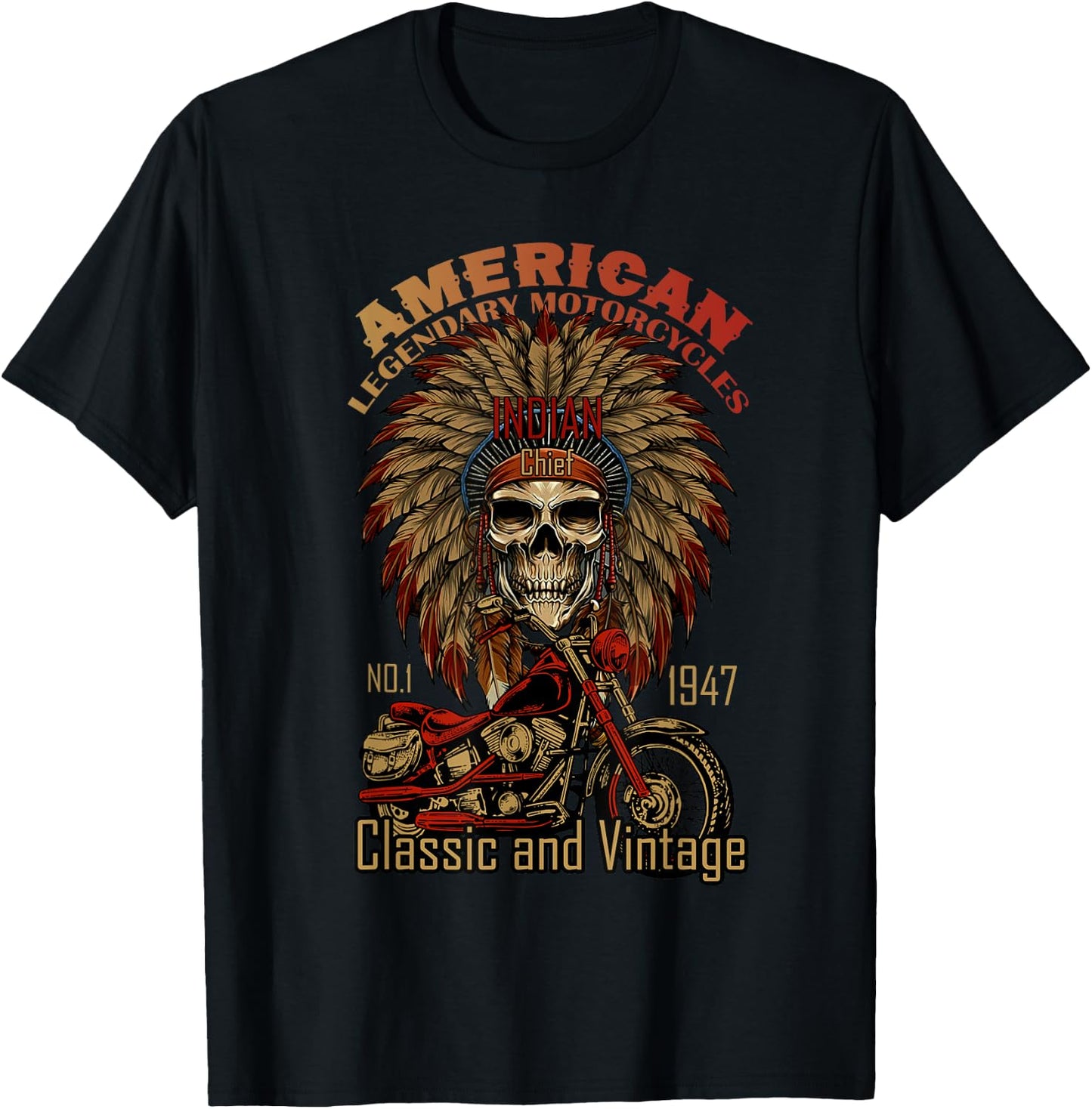 Retro Classic Old Biker American Motorcycle Indian Biker T-Shirt - T-Shirt | Black