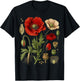 Vintage Botanical Red Poppy Flower Study T-Shirt - T-Shirt | Black