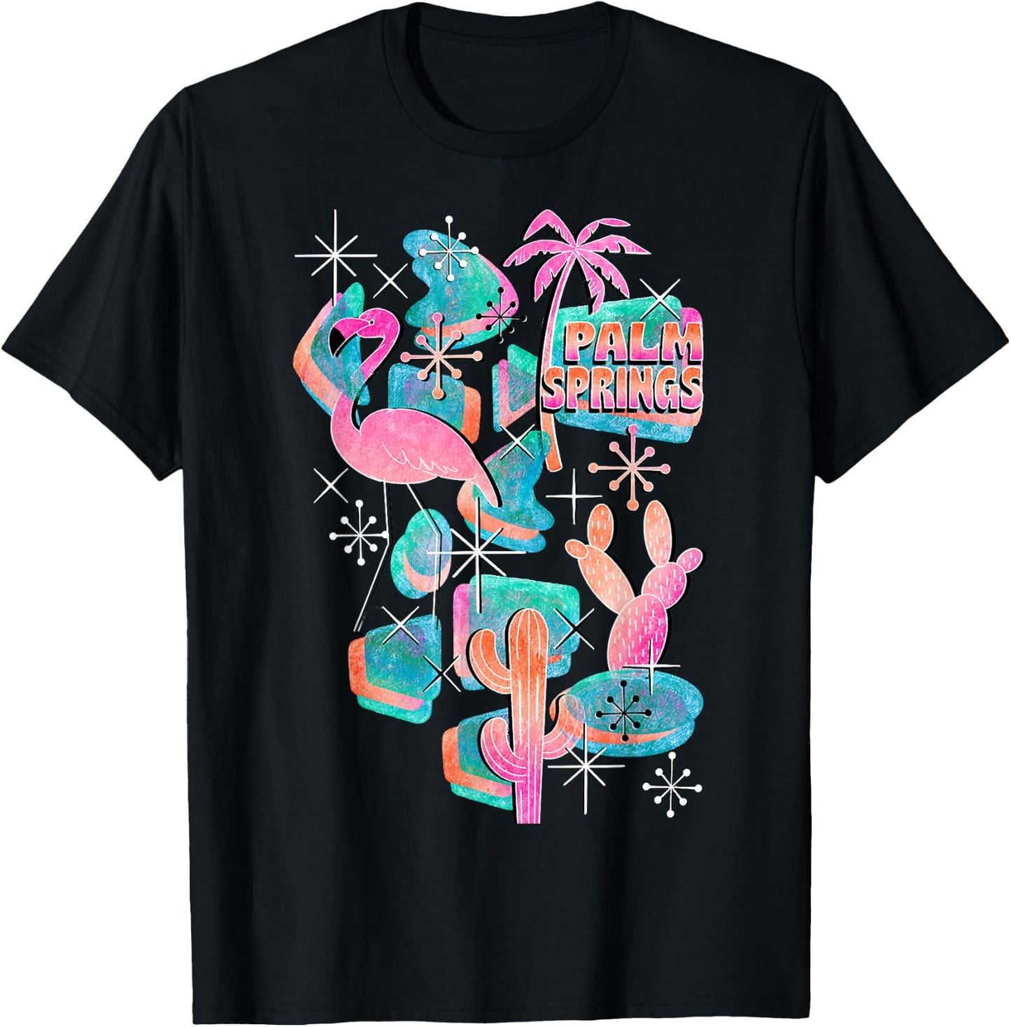 Peachy Palm Springs Vacation, Cool Flamingo On Summer T-Shirt - T-Shirt | Black
