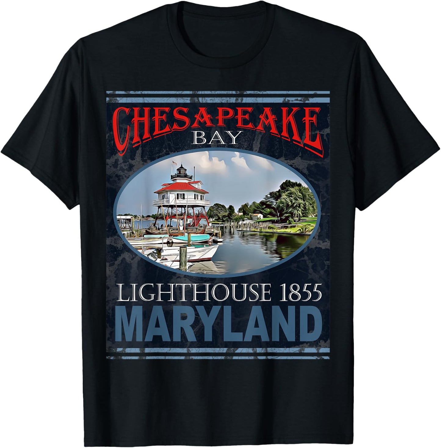Chesapeake Bay Lighthouse Maryland 1855 Design T-Shirt - T-Shirt | Black