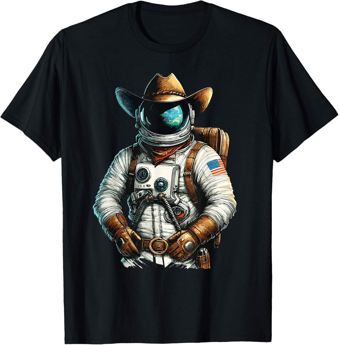 Western Rodeo Cowboy Hat Astronaut Texas Animals T-Shirt - T-Shirt | Black