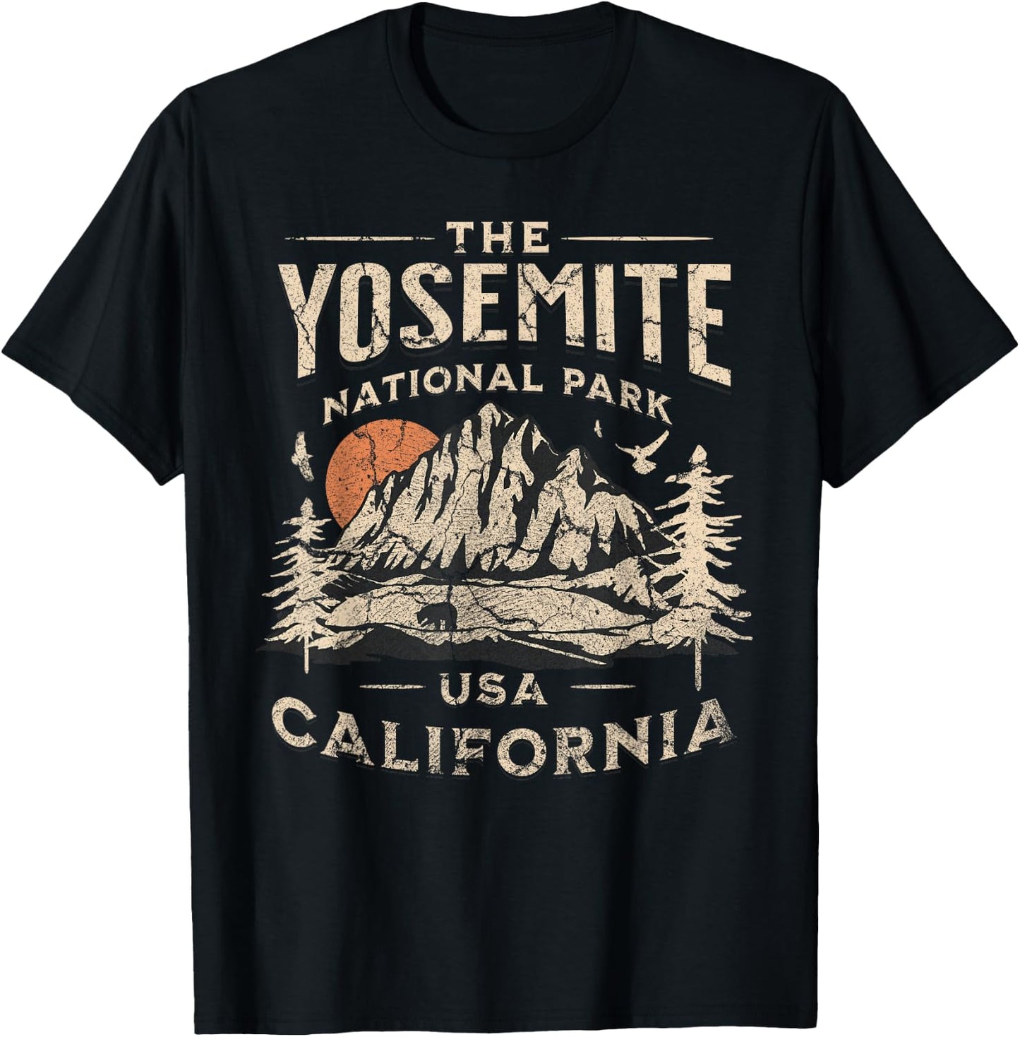 Yosemite National Park California Hike Outdoors Vintage T-Shirt - T-Shirt | Black