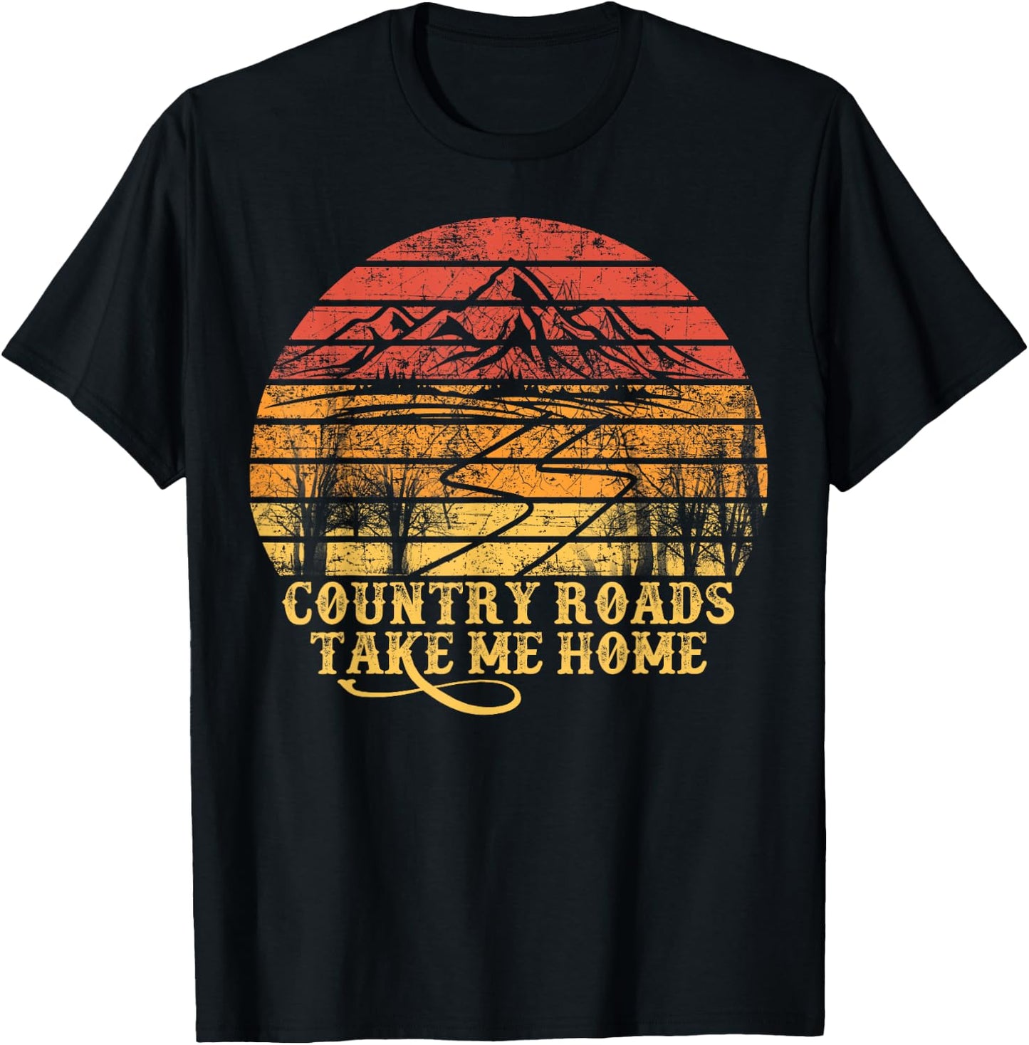 Vintage Retro Music Fans Country Roads Take Me Home T-Shirt - T-Shirt | Black