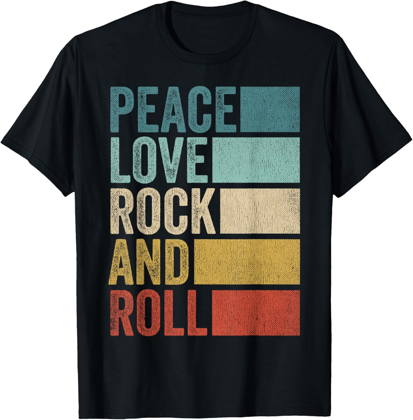 Retro Rocknroll Music Peace Love Rock And Roll T-Shirt - T-Shirt | Black