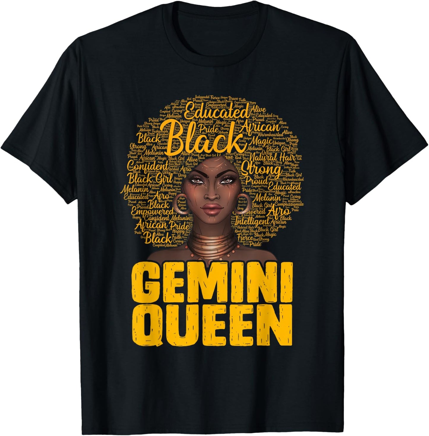 Gemini Queen Black Woman Afro Natural Hair African American T-Shirt - T-Shirt | Black