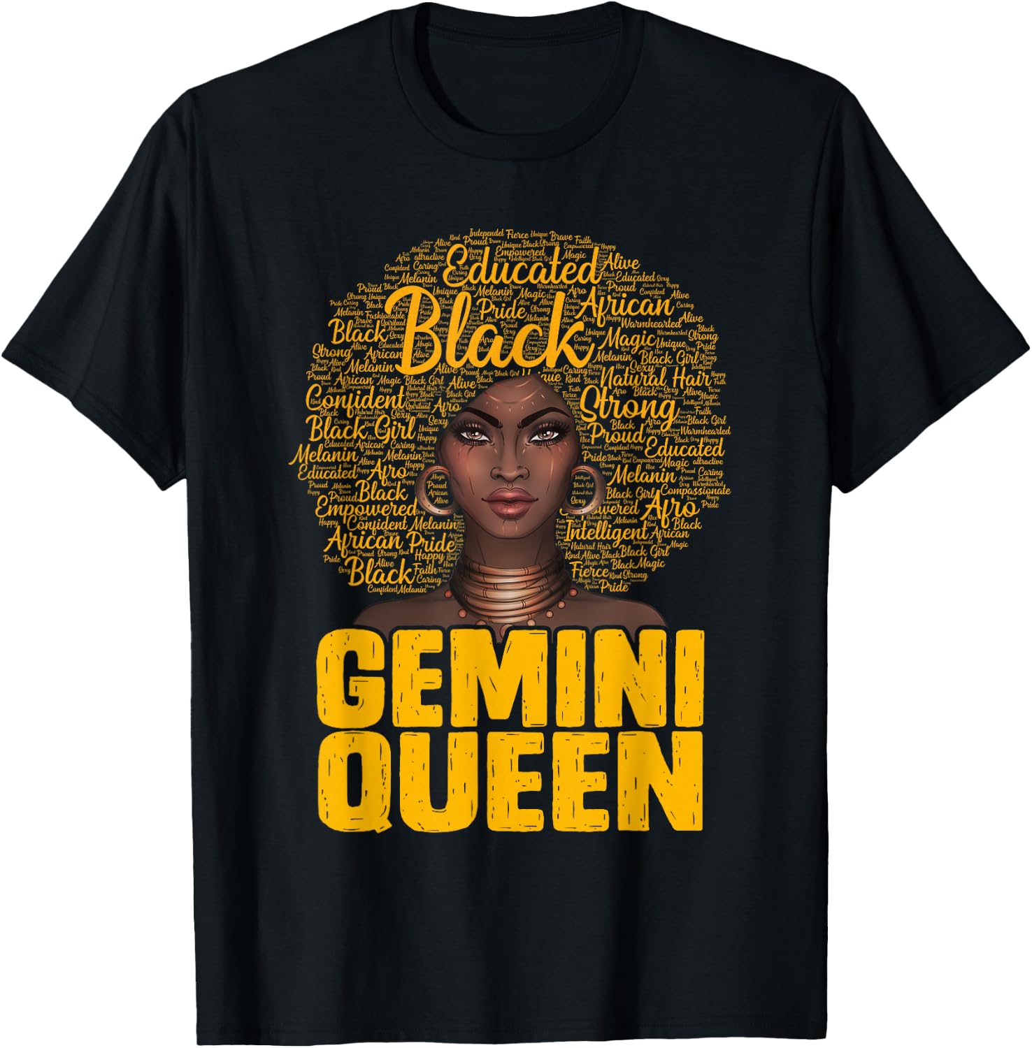 Gemini Queen Black Woman Afro Natural Hair African American T-Shirt - T-Shirt | Black