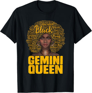 Gemini Queen Black Woman Afro Natural Hair African American T-Shirt - T-Shirt | Black