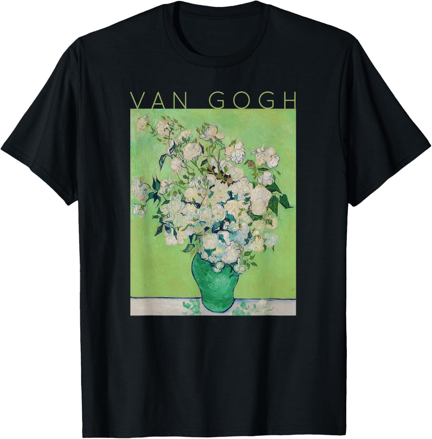 Vincent Van Gogh Roses Art Spring - Flowers on Green T-Shirt - T-Shirt | Black