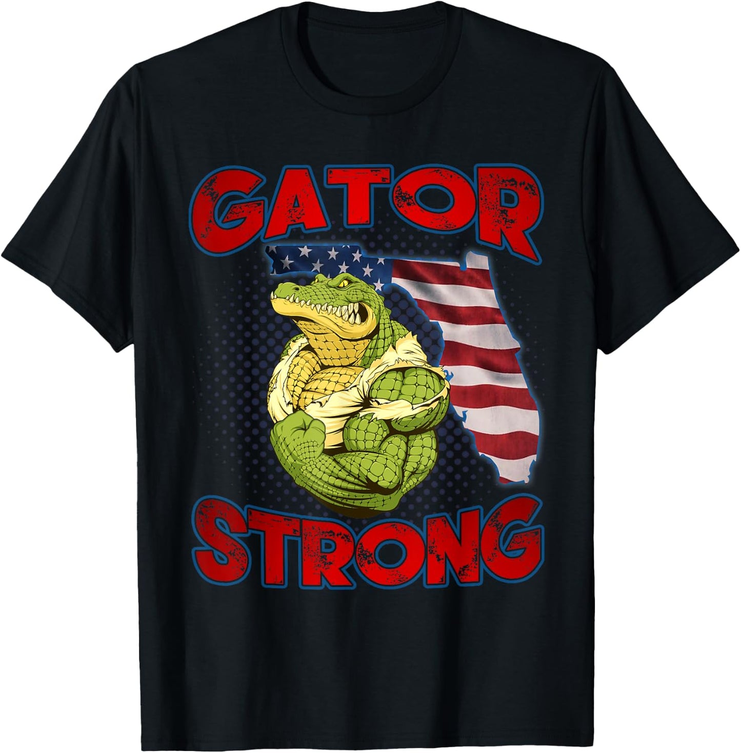 Gator Strong Florida State Gator American Flag Florida Map Women Kids Men T-Shirt - T-Shirt | Black