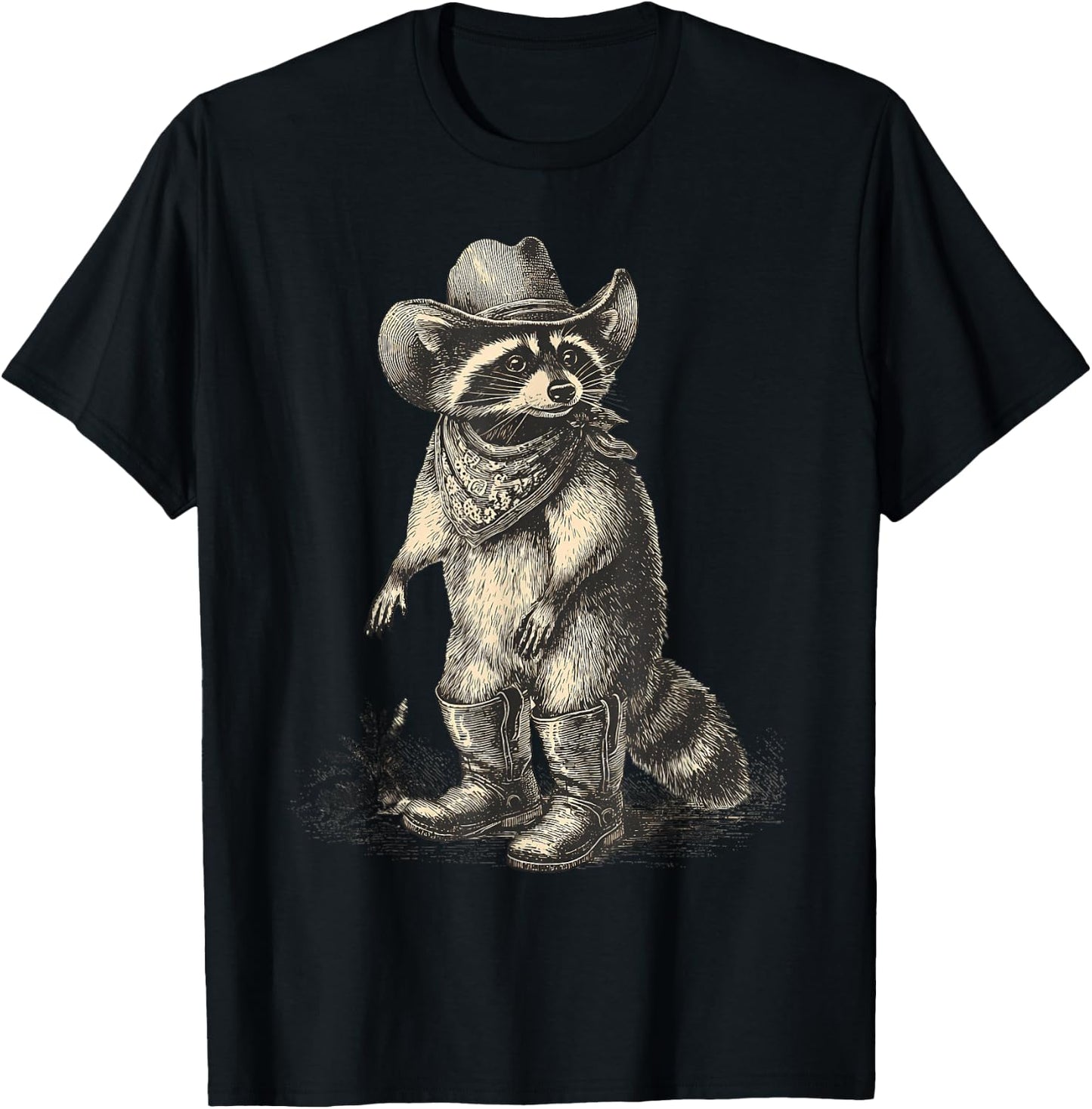 Vintage Raccoon Cowboy Trash Panda Cowgirl Western Country T-Shirt - T-Shirt | Black