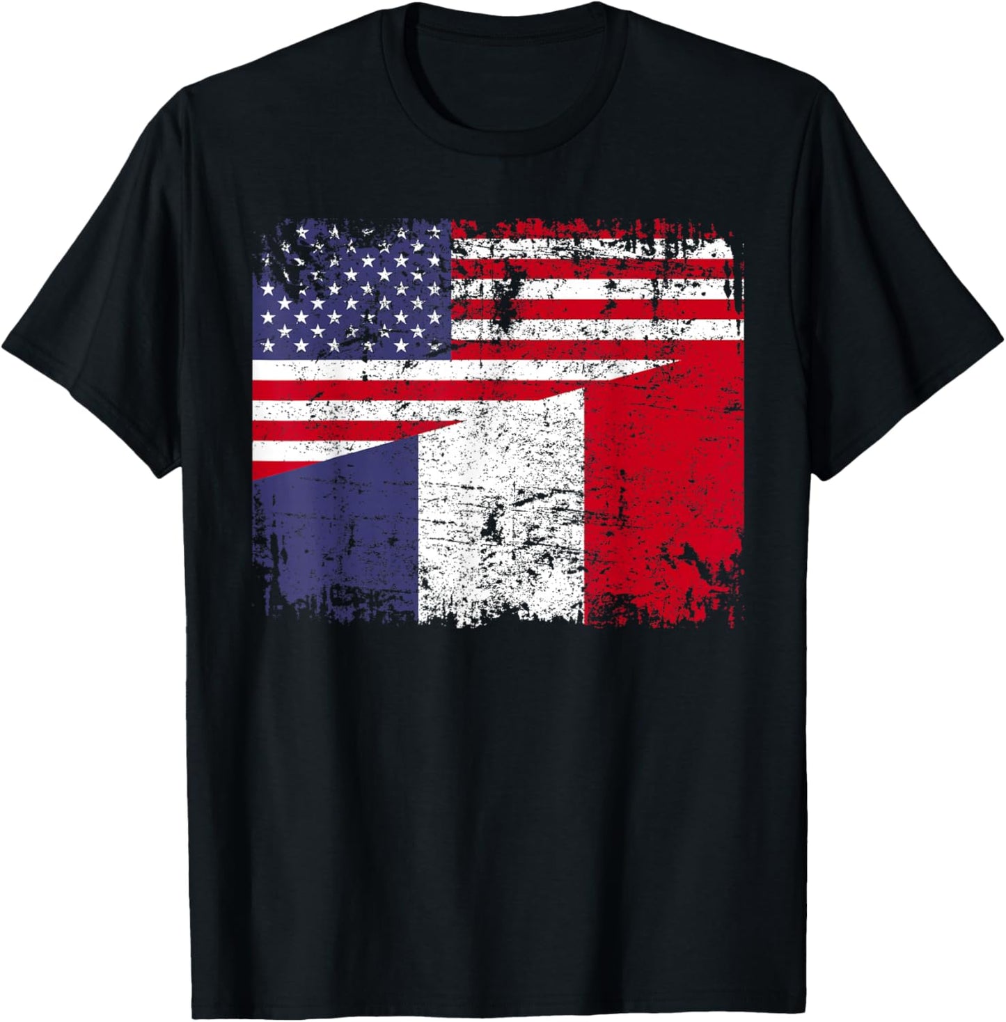 FRENCH ROOTS | Half American Flag | USA FRANCE FLAG T-Shirt - T-Shirt | Black