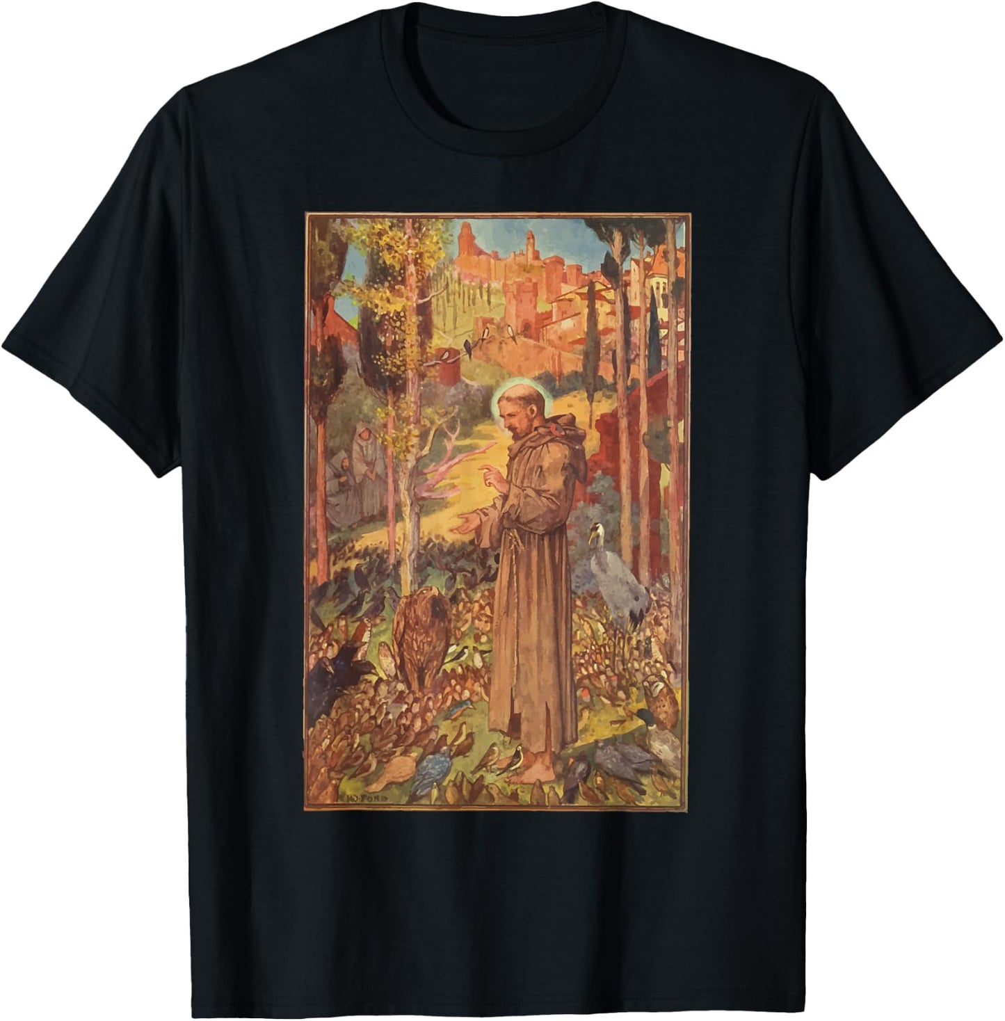 St Francis of Assisi Art Patron Saint of Animals Catholic T-Shirt - T-Shirt | Black