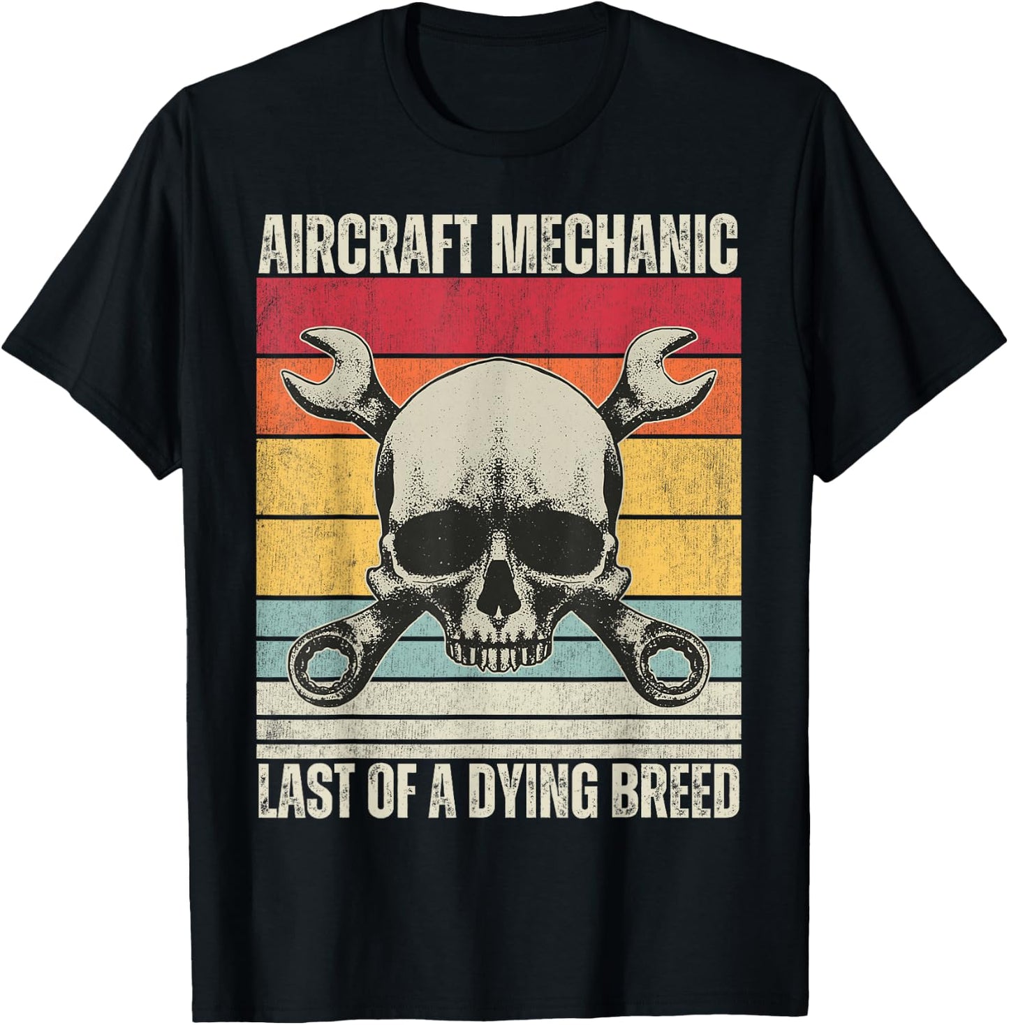 Aviation Mechanic Vintage Skull, Vintage Aircraft Mechanic T-Shirt - T-Shirt | Black