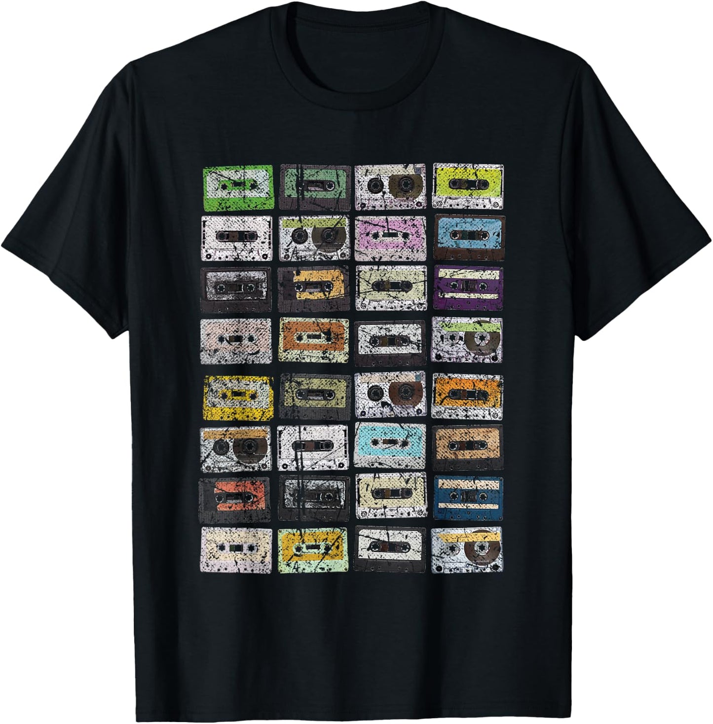 Cassette Tapes 1980s Music Distressed Vintage Look T-Shirt - T-Shirt | Black