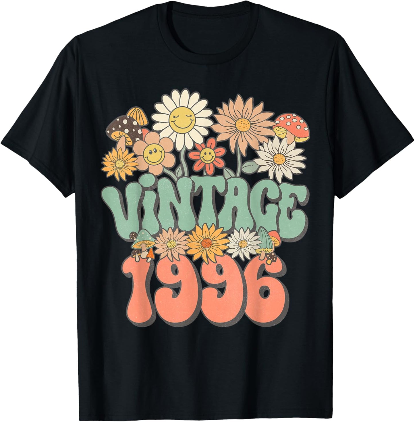 Retro Groovy Vintage 1996 Floral Hippie Daisy 30th Birthday T-Shirt - T-Shirt | Black