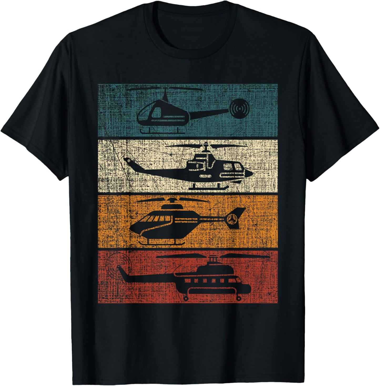 Retro Helicopter Pilot Vintage Aviation T-Shirt - T-Shirt | Black