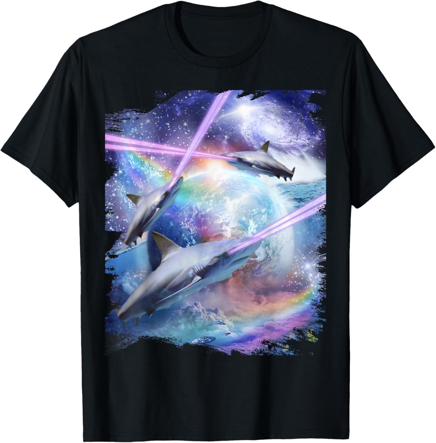 Laser Beam Eyes Shark In Space, Galaxy Sharks T-Shirt - T-Shirt | Black