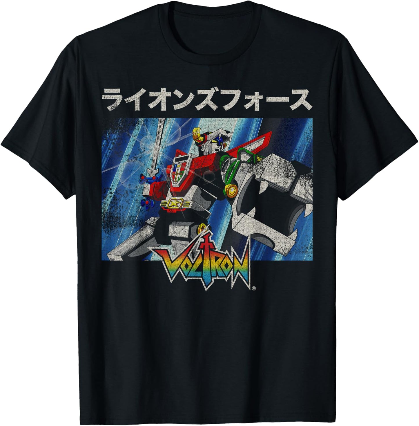 Voltron Defender of The Universe Kanji Action Scene Portrait T-Shirt - T-Shirt | Black