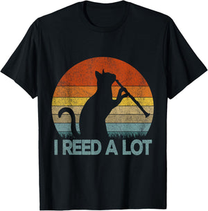 Funny Clarinet Cat I Reed A Lot Musician Retro Vintage T-Shirt - T-Shirt | Black