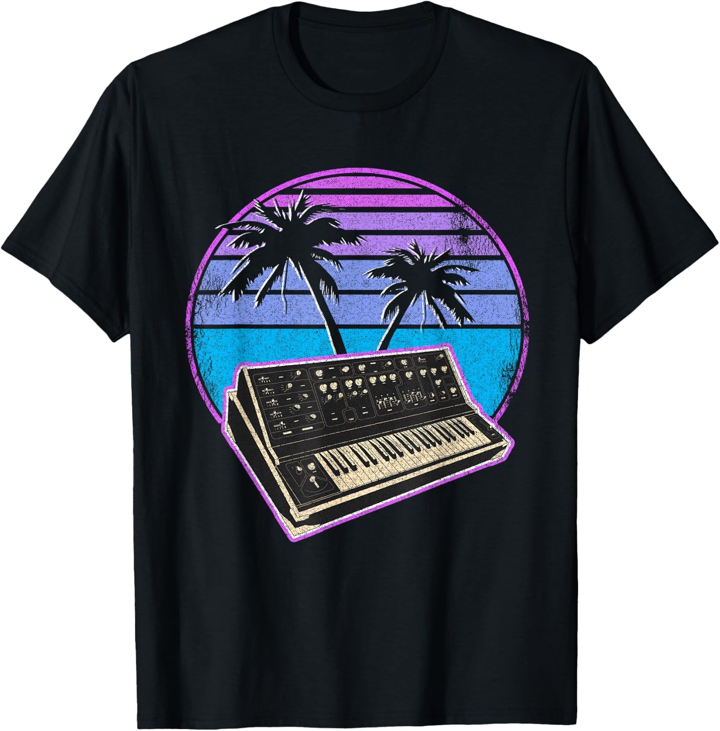 Synthwave Vintage Retrowave Pastel Goth Analog Synthesizer T-Shirt - T-Shirt | Black