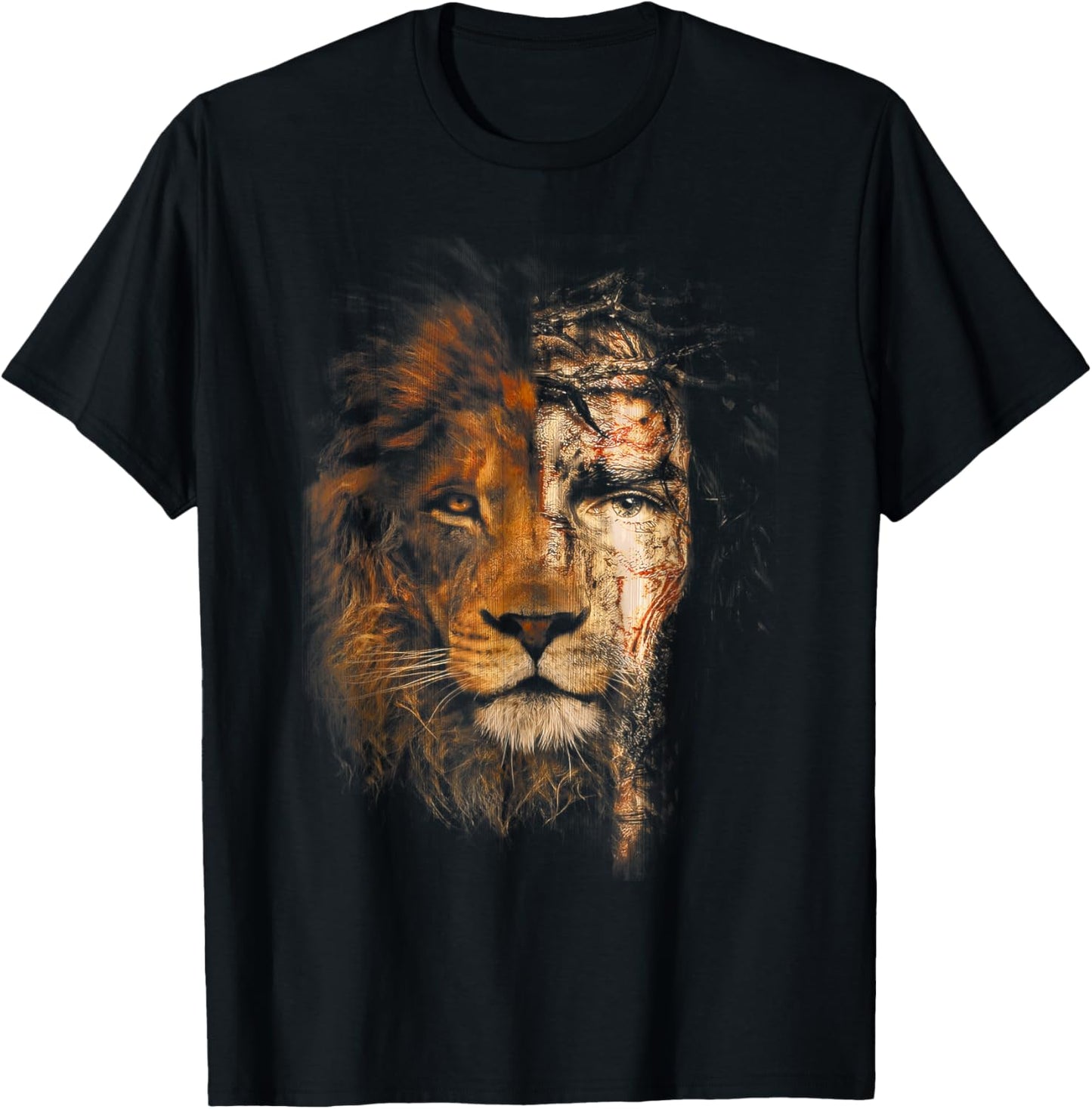 Jesus and Lion Combination Jesus Christian T-Shirt - T-Shirt | Black