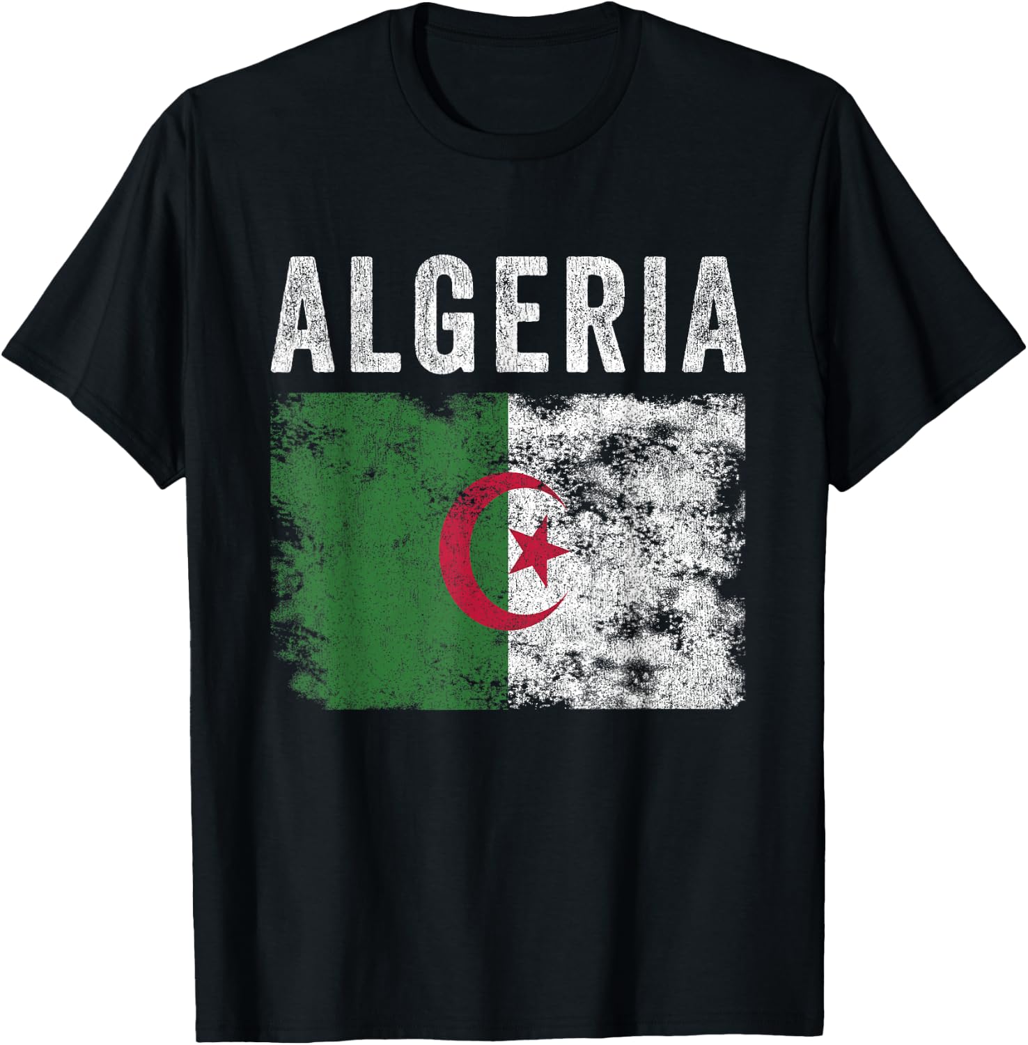 Algeria Flag Distressed - Men Women Kids - Algerian Flag T-Shirt - T-Shirt | Black
