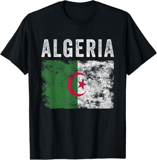 Algeria Flag Distressed - Men Women Kids - Algerian Flag T-Shirt - T-Shirt | Black