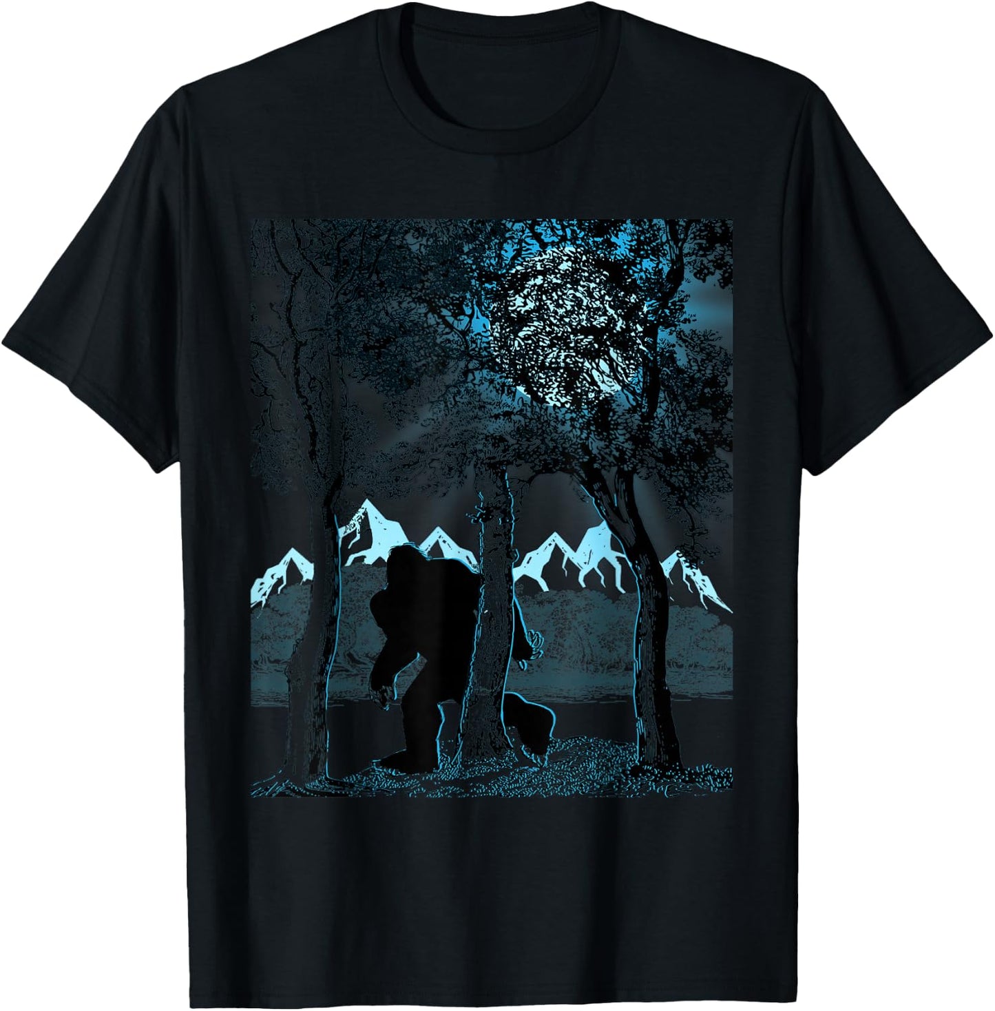 Bigfoot in the Forest Hiding Under the Moon T-Shirt - T-Shirt | Black