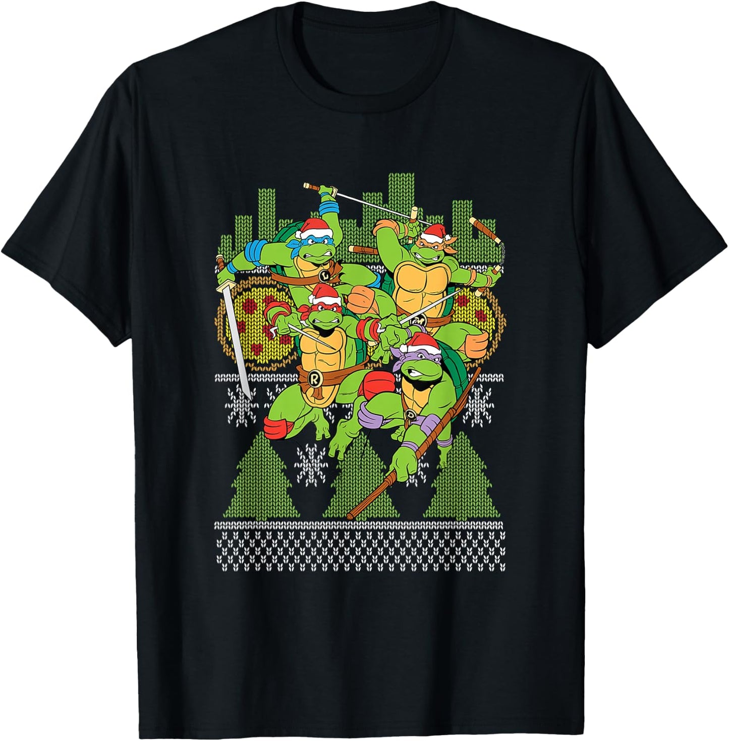 TMNT Ugly Christmas Sweater All Characters T-Shirt - T-Shirt | Black
