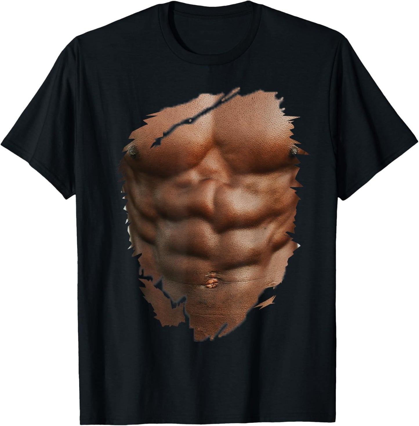 Funny Fake Ripped Muscles Six Pack Abs Black Bodybuilder T-Shirt - T-Shirt | Black
