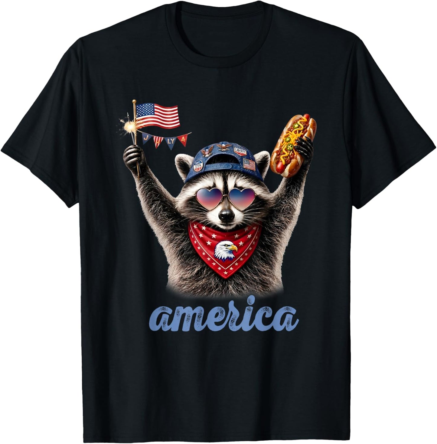 America Meme Raccoon Hot Dog 250 Years 1776 2026 4th of July T-Shirt - T-Shirt | Black