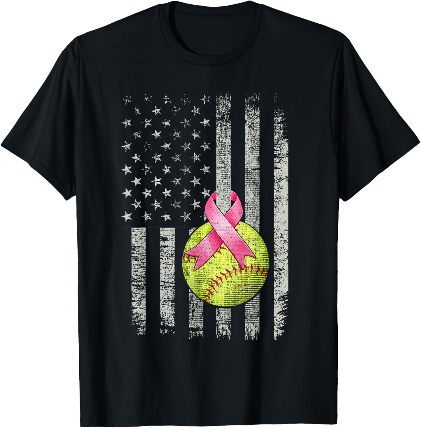 Softball Wear Pink Ribbon Breast Cancer Awareness Month T-Shirt - T-Shirt | Black