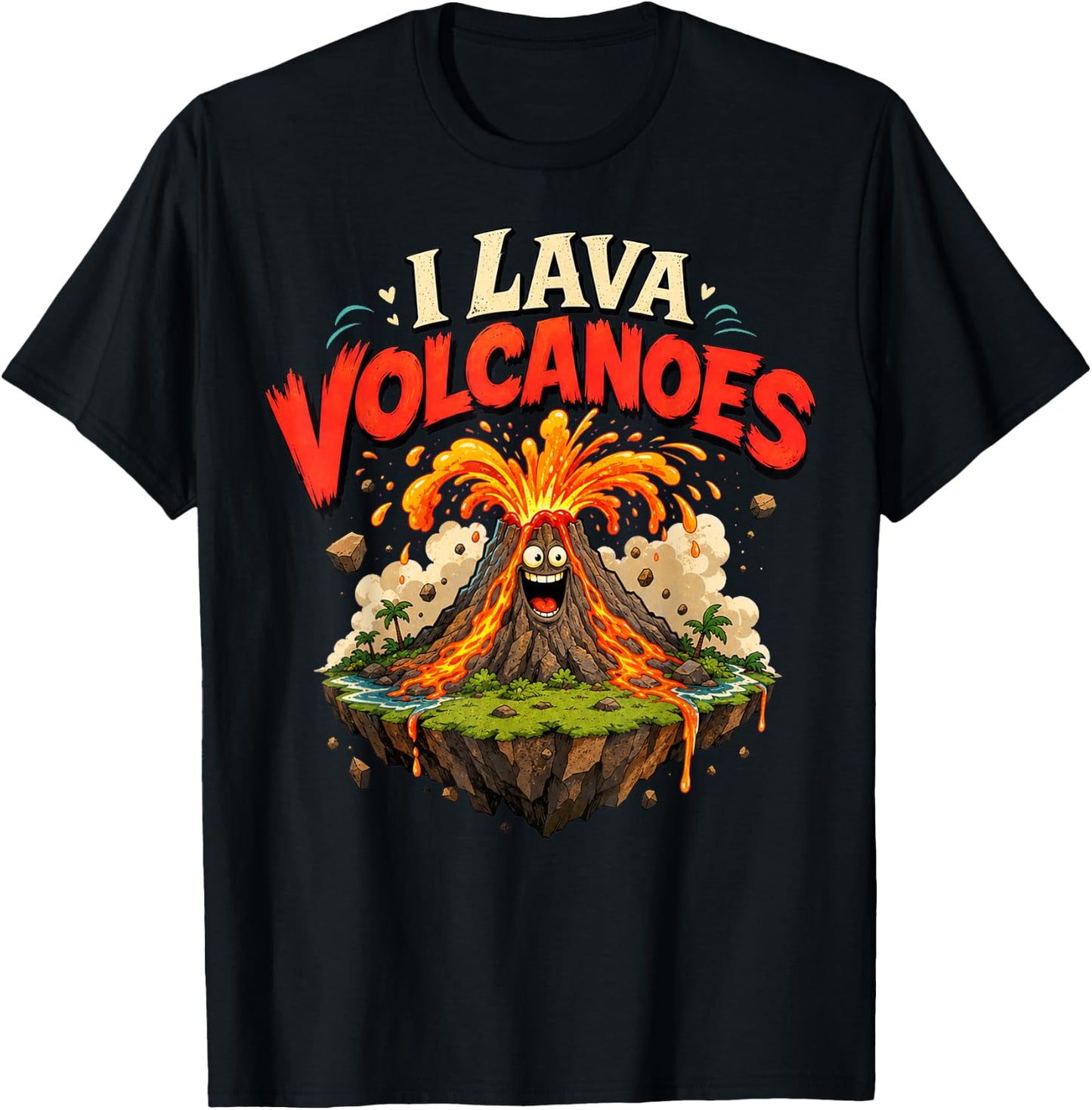 I Lava - Erupting Volcano Illustration on Floating Island T-Shirt - T-Shirt | Black