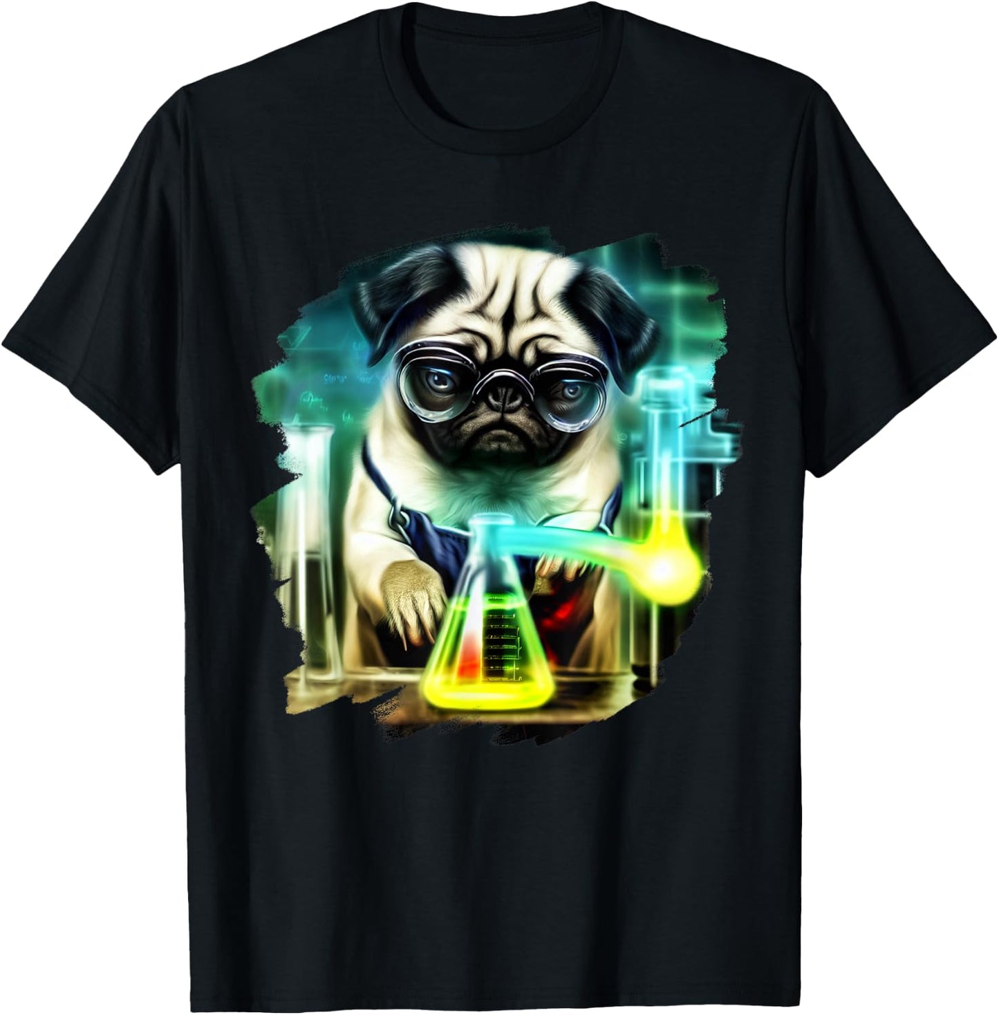 Pug Mad Scientist Dog Mixing Chemicals Chemistry Science T-Shirt - T-Shirt | Black