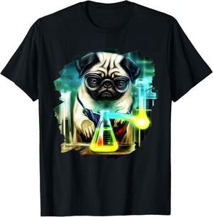 Pug Mad Scientist Dog Mixing Chemicals Chemistry Science T-Shirt - T-Shirt | Black