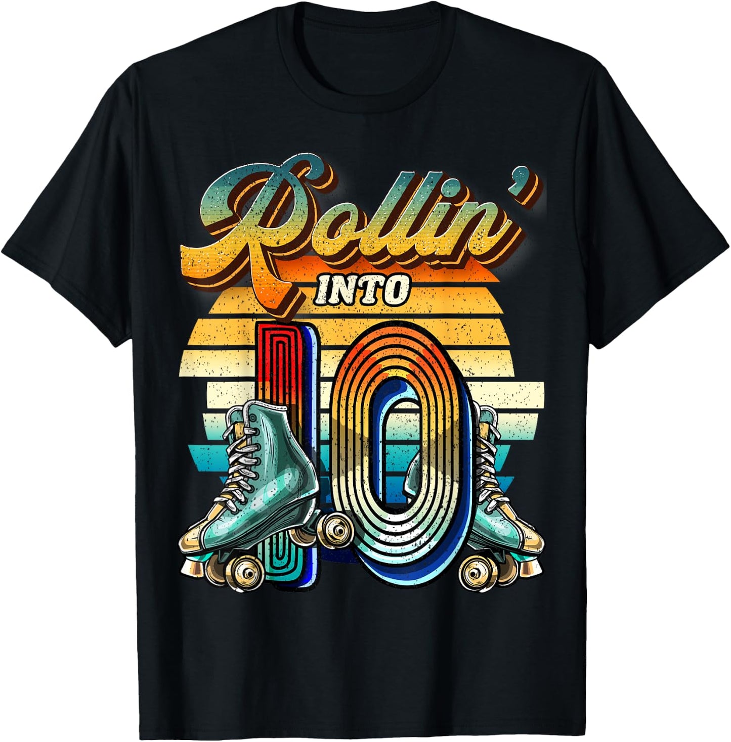 Rollin' into 10 Roller Skating Rink 10th Birthday Party Girl T-Shirt - T-Shirt | Black