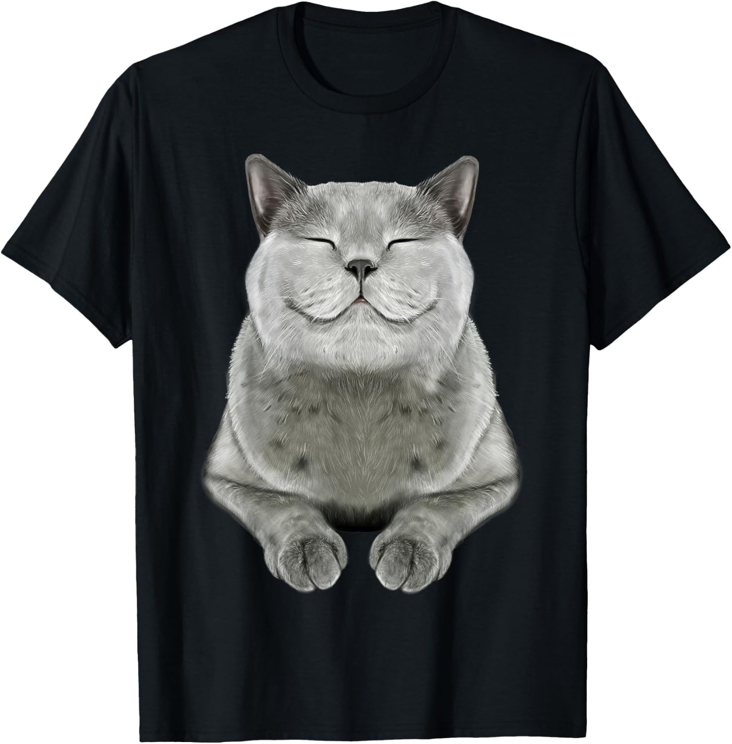 Grey Cat Smile Eager Face Cats Shirt Gifts T-Shirt - T-Shirt | Black