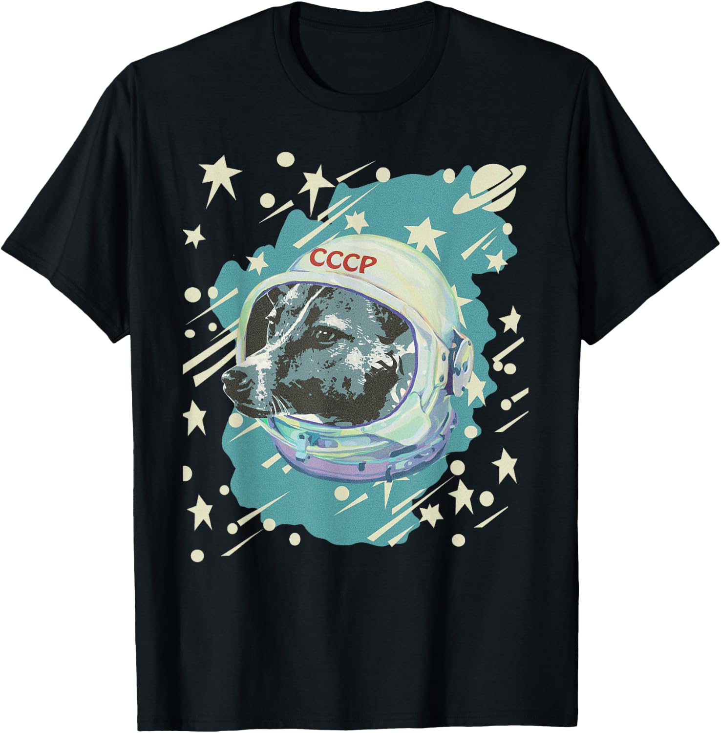 Soviet Union USSR T Shirt Russian Laika Dog Propaganda T-Shirt - T-Shirt | Black