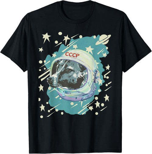 Soviet Union USSR T Shirt Russian Laika Dog Propaganda