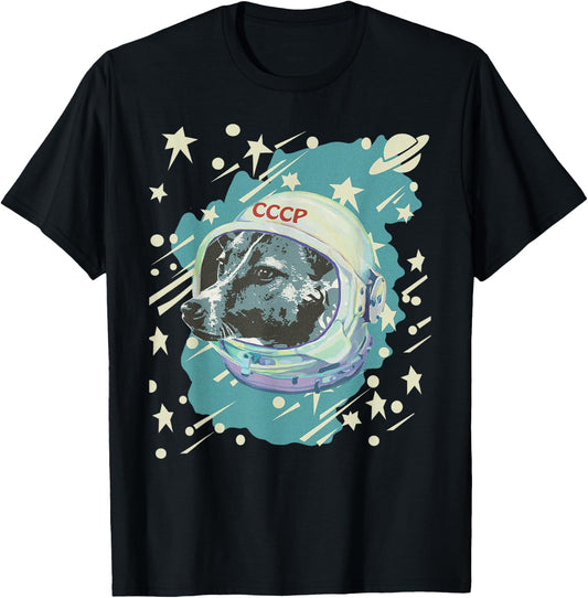 Soviet Union USSR T Shirt Russian Laika Dog Propaganda T-Shirt - T-Shirt | Black