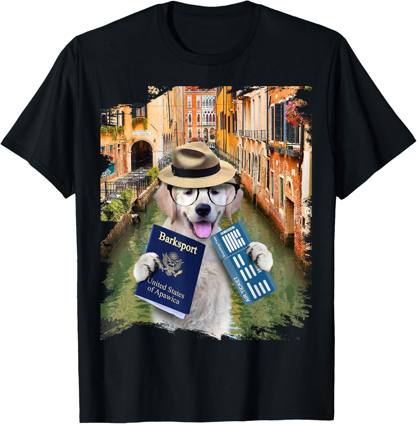 Golden Retriever Dog Tourist In Venice Italy Funny Women Kids T-Shirt - T-Shirt | Black