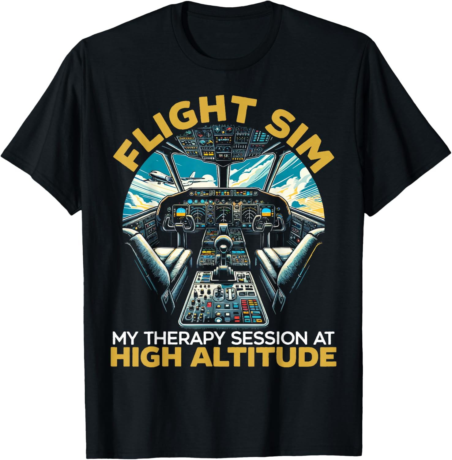 Flight Simulator Aviation Console Pilot Flight Simulation T-Shirt - T-Shirt | Black