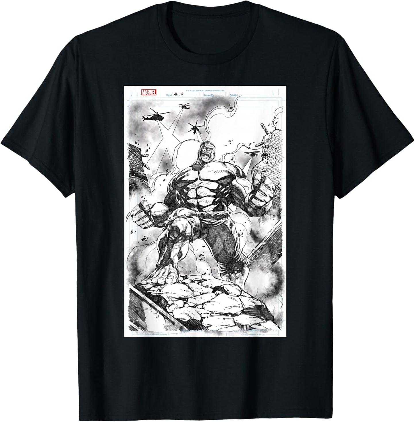 Marvel Hulk Comic Cover Sketch T-Shirt - T-Shirt | Black